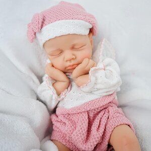 12Inch Realistic Full Body Silicone Reborn ivory White Baby Girl Sleeping Dolls